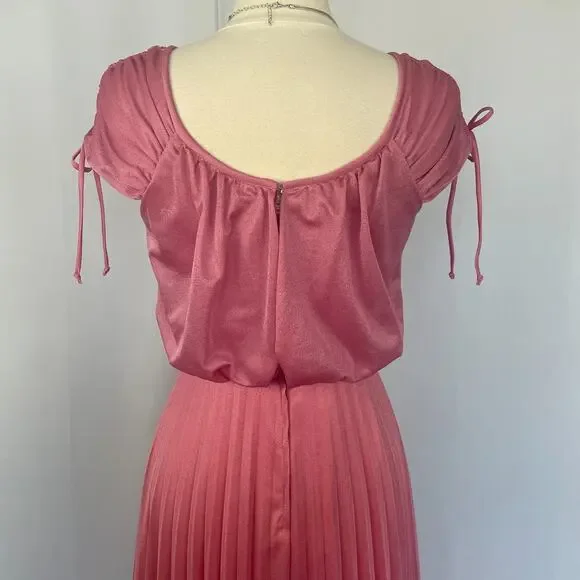 Vintage Formal Dress Size Small Pink Accordion Pleated Maxi Prom Bridesmaid 80s - Picture 8 of 16